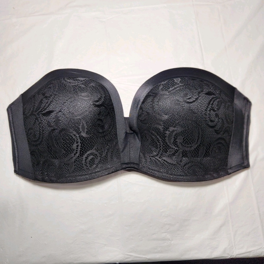 Delimira Bra Womens 40D Black Strapless Push Up Lace Underwire‎ Plus Size